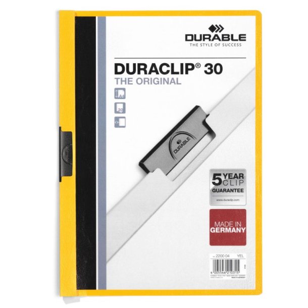 Durable Duraclip 30 Klemmappe A4 - til 30 Ark - gul bagside