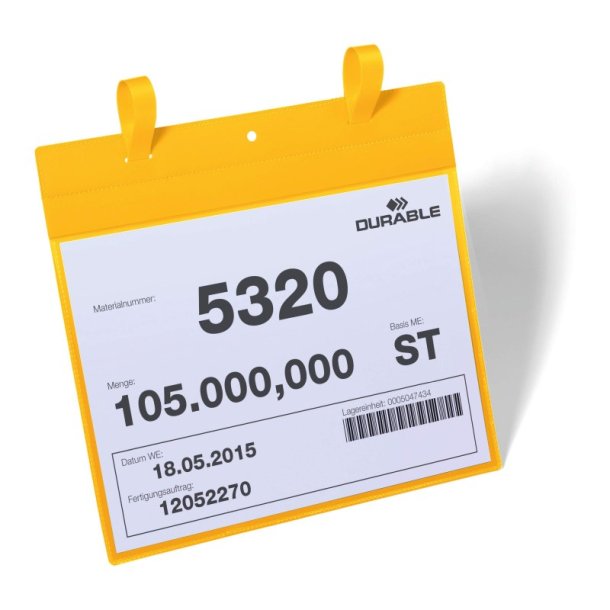 Durable lagerlommer A4 plast - flap - strop - liggende - 50 gule