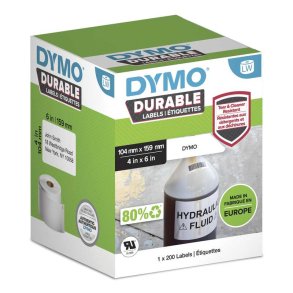 Dymo LabelWriter Holdbare Etiketter 104x159mm | Hvide selvkl�bende polypropylen | 200 stk