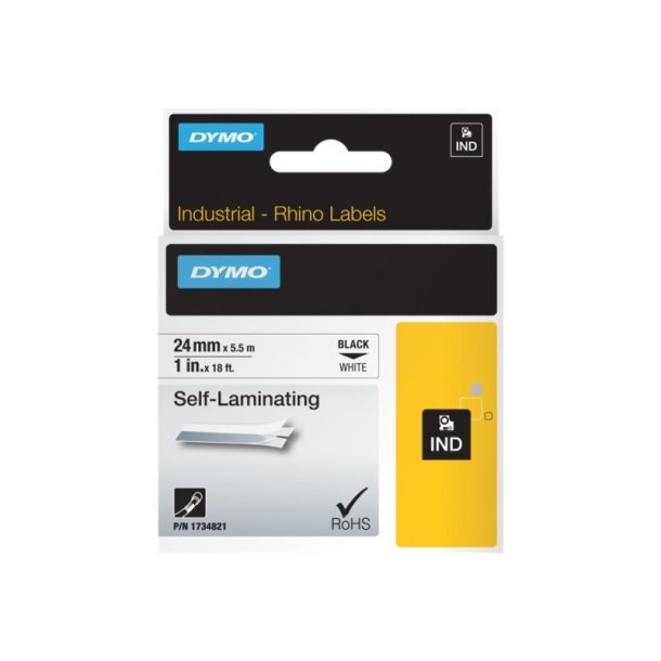 Dymo Tape Rhino - 24mmx5,5m - Selv lamineret - sort tekst p hvid