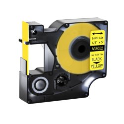 Dymo Tape Rhino - 6mmx1,5m - krympeflex - ledning/kabel - sort tekst p gul