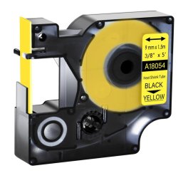 Dymo Tape Rhino - 9mmx1,5m - krympeflex - ledning/kabel - sort tekst p gul