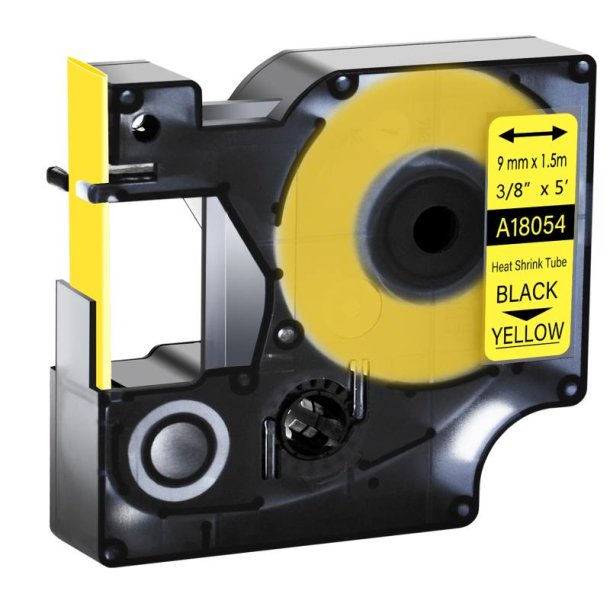 Dymo Tape Rhino - 9mmx1,5m - krympeflex - ledning/kabel - sort tekst p gul