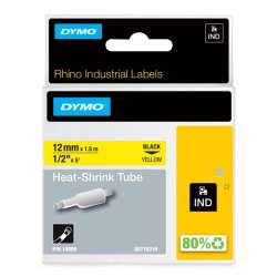 Dymo Tape Rhino - 12mmx1,5m - krympeflex - ledning/kabel - sort tekst p gul
