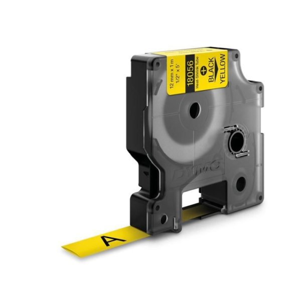 Dymo Tape Rhino - 12mmx1,5m - krympeflex - ledning/kabel - sort tekst p gul