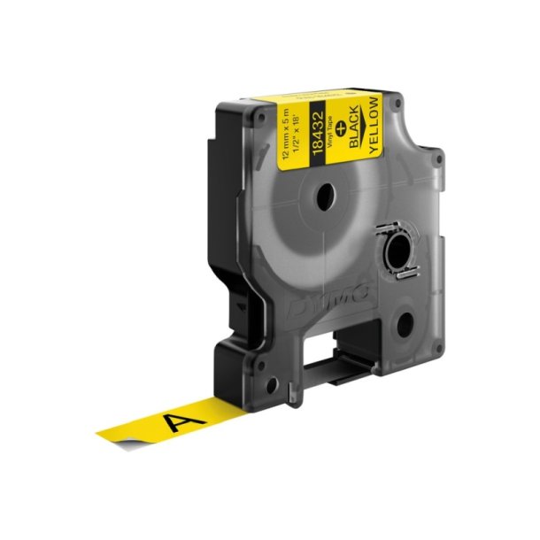 Dymo Tape Rhino - 12mmx5,5m - vinyl - sort tekst p gul