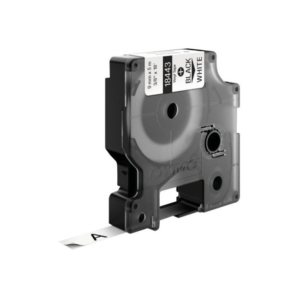 Dymo Tape Rhino - 9mmx5,5m - vinyl - sort tekst p hvid