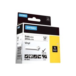 Dymo Tape Rhino - 9mmx5,5m - vinyl - sort tekst p hvid