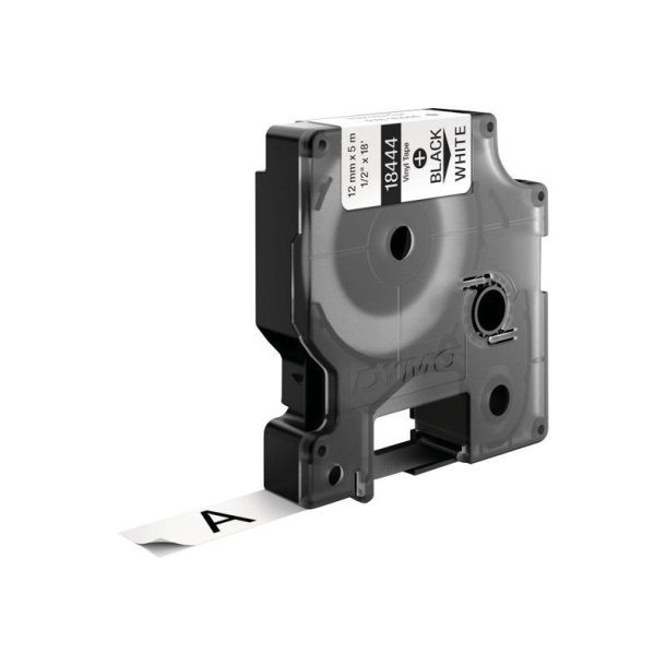 Dymo Tape Rhino - 12mmx5,5m - vinyl - sort tekst p hvid