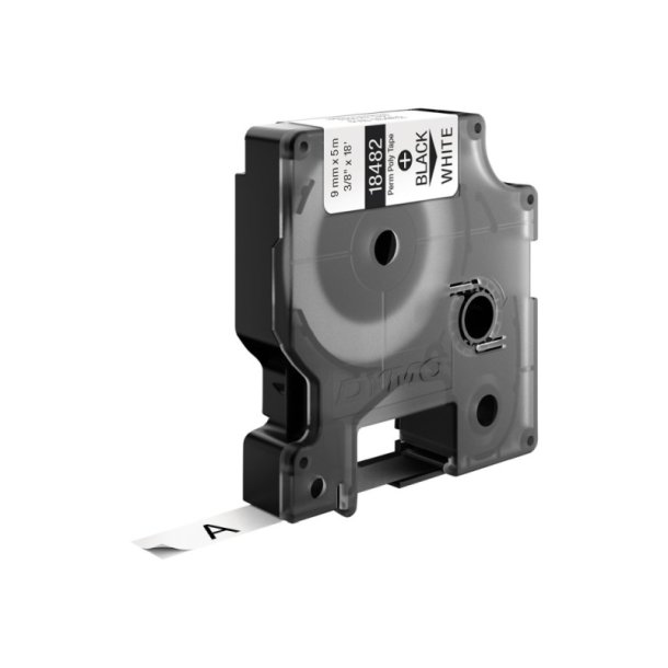 Dymo Tape Rhino - 9mmx5,5m - permanent - polyester - sort tekst p hvid