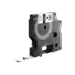 Dymo Tape Rhino - 12mmx5,5m - permanent polyester - sort tekst p hvid