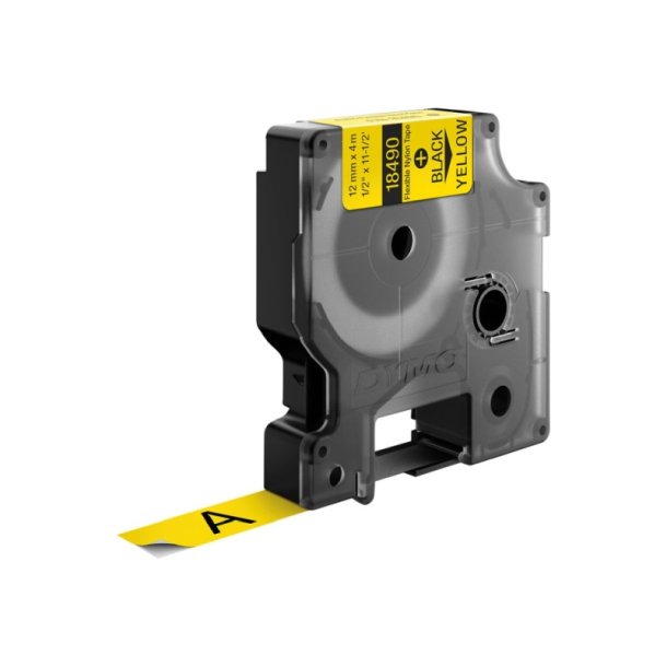 Dymo Tape Rhino - 12mmx3,5m - flexibel nylon - sort tekst p hvid