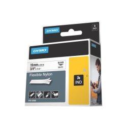 Dymo Tape Rhino - 19mmx3,5m - flexibel nylon - sort tekst p hvid