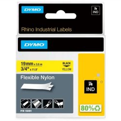 Dymo Tape Rhino - 19mmx3,5m - flexibel nylon - sort tekst p gul