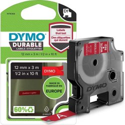 Dymo Tape D1 - Extra strk klbende - 12mmx3m - hvid tekst p rd
