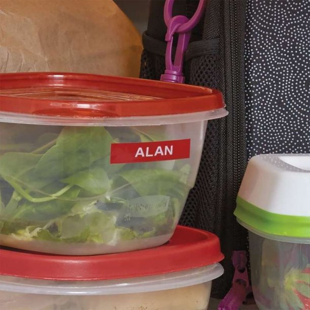 Dymo Tape D1 - Extra strk klbende - 12mmx3m - hvid tekst p rd