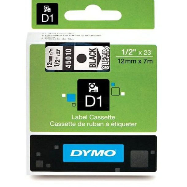 Dymo Tape D1 - Aftagelig - 12mmx7m - sort tekst p klar