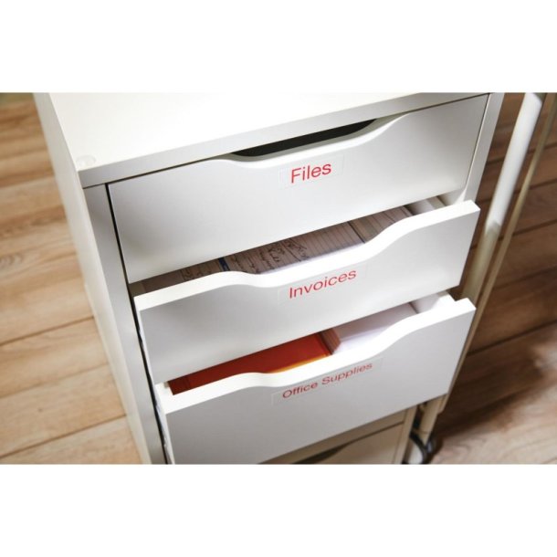 Dymo Tape D1 - Aftagelig - 12mmx7m - rd tekst p hvid