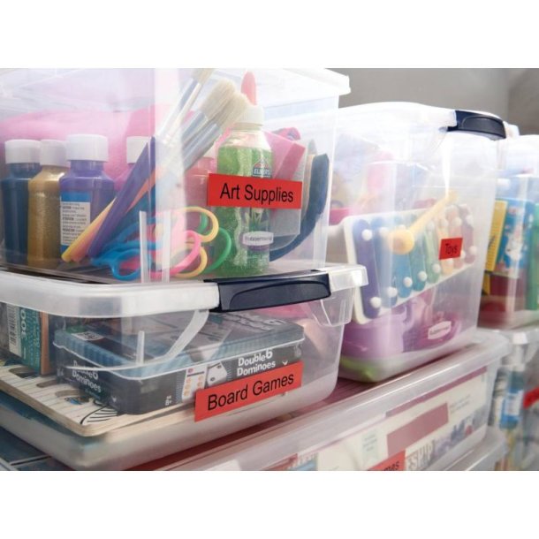 Dymo Tape D1 - Aftagelig - 12mmx7m - sort tekst p rd