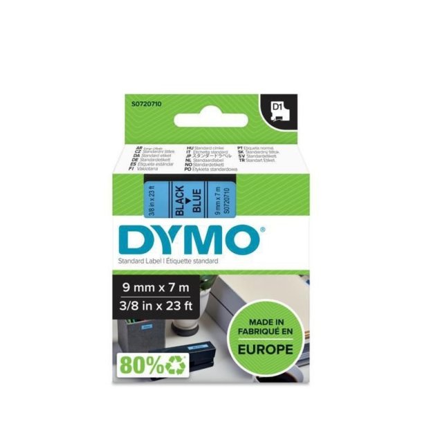 Dymo Tape D1 - Aftagelig - 9mmx7m - sort tekst p bl