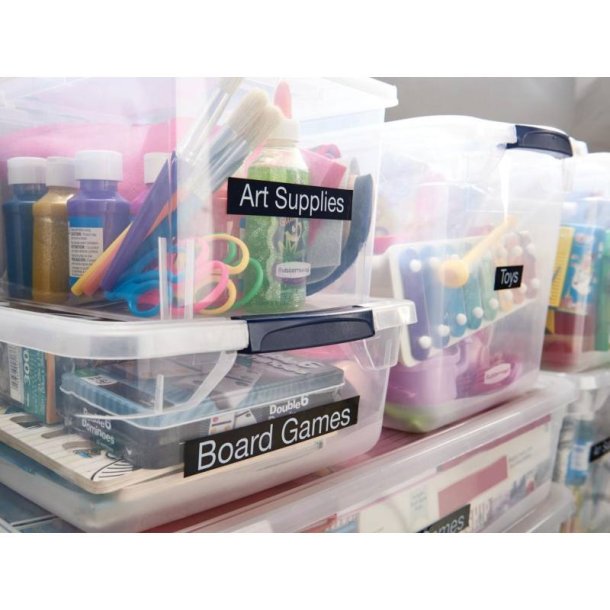 Dymo Tape D1 - Aftagelig - 19mmx7m - hvid tekst p sort