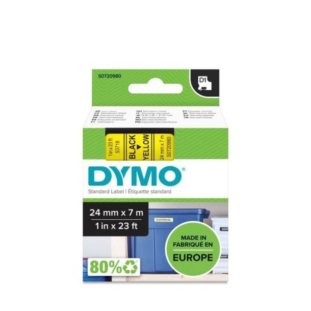 Dymo Tape D1 - Aftagelig - 24mmx7m - sort tekst p gul