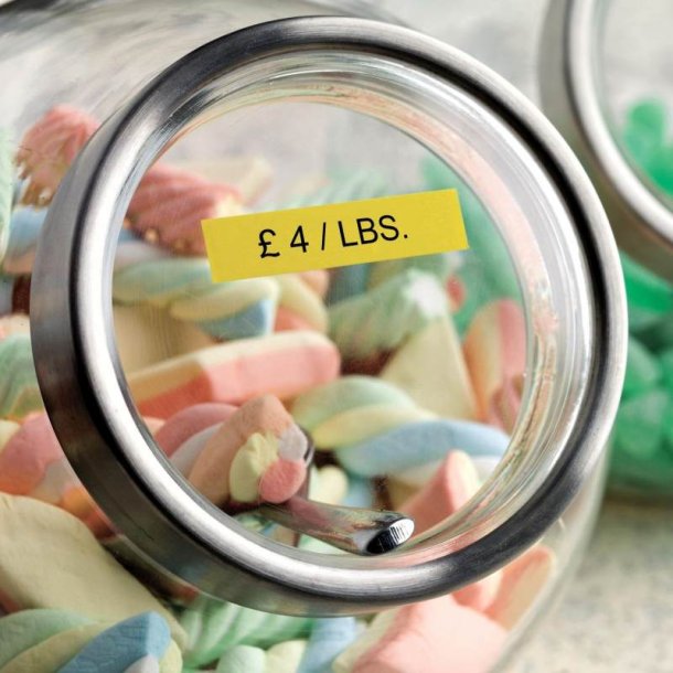 Dymo Tape D1 - Aftagelig - 24mmx7m - sort tekst p gul