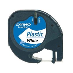 Dymo Tape LetraTag - Polyester - 12mmx4m - sort tekst p hvid