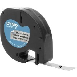 Dymo Tape LetraTag - plastik - 12mmx4m - sort tekst p slv