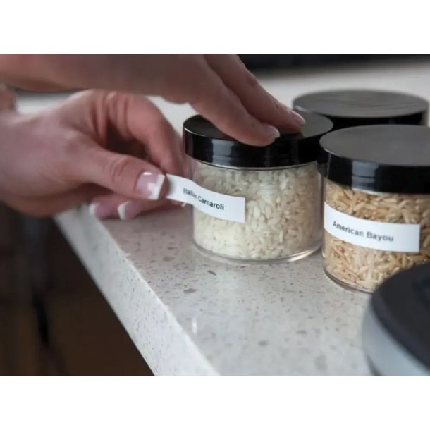 Dymo Tape LetraTag - plastik - 12mmx4m - Sort tekst p hvid/gul/metal - Pakke med 3 stk.