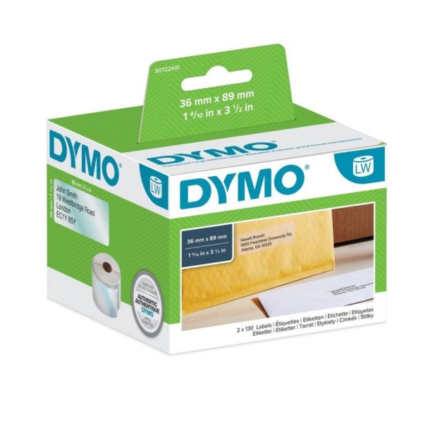 Dymo Label - sort tekst p klar - 36mmx89mm - adresse labels - 260 stk. pr. rulle