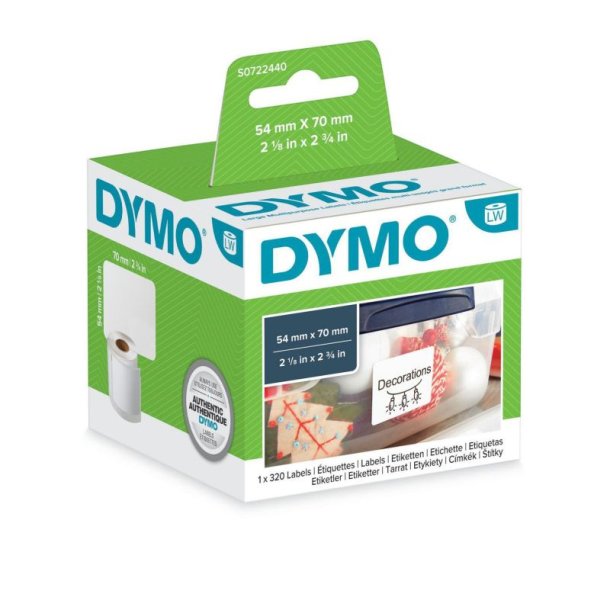 Dymo Label - sort tekst p hvid - 54mmx70mm - Multi labels - 320 stk. pr. rulle