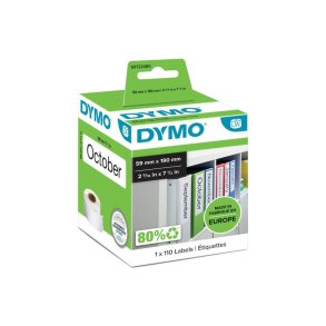 Dymo Label - sort tekst p hvid - 59mmx190m - brevordner etiketter - 110 stk.
