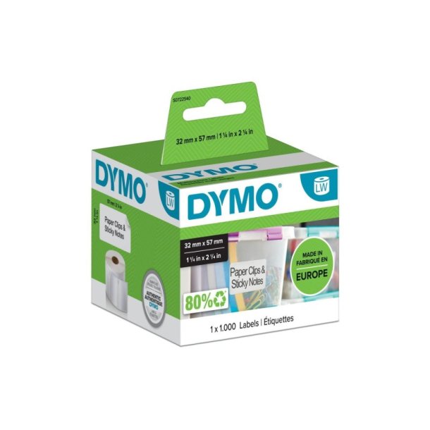 Dymo Label - sort tekst p hvid - 32mmx57mm - Multi labels - 1000 stk. pr. rulle