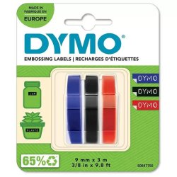 Dymo Tape - Prget - 9mmx3M - assorteret farver - Pakke med 3 stk.