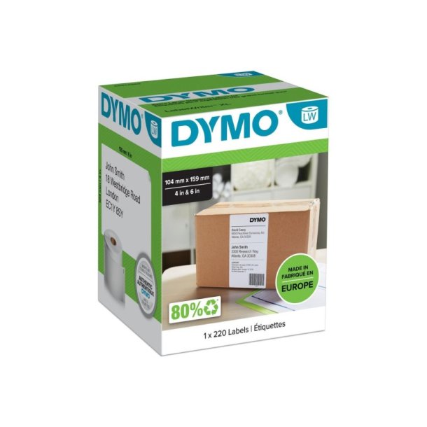 Dymo etiketrulle - 104x159mm - transportlabels - Udstansede - 220 stk. pr. rulle