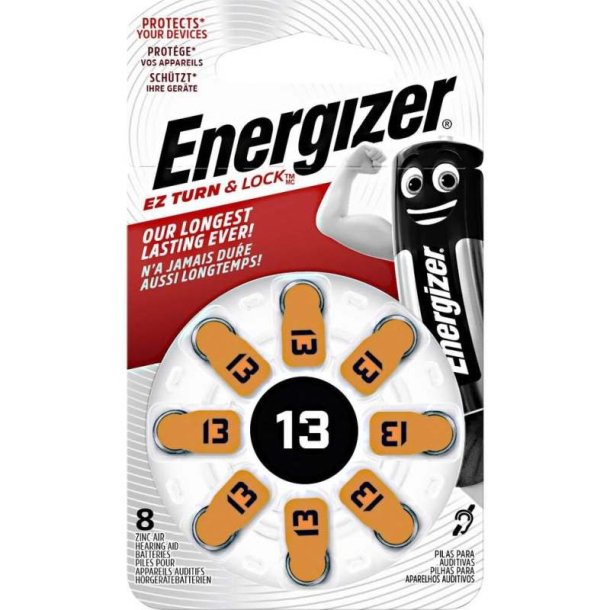 Energizer Batteri - Hearing Aid - Zinc Air 13 - Knapcelle - pakke med 8 stk.