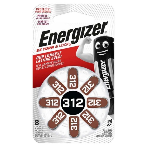 Energizer Batteri - Hearing Aid - Zinc Air 312 - Knapcelle - pakke med 8 stk.