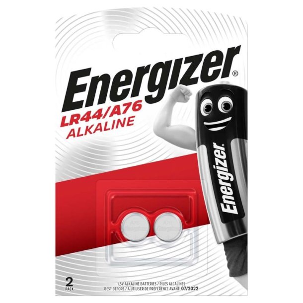 Energizer Batteri - Alkaline Power - LR44/A76 - knapcelle - pakke med 2 stk.