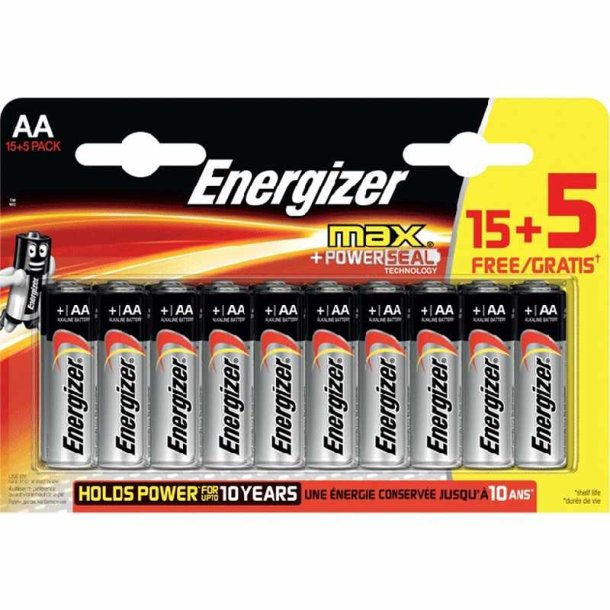 Energizer Batteri - MAX - AA/E91 - Pakke med 15 + 5 stk.