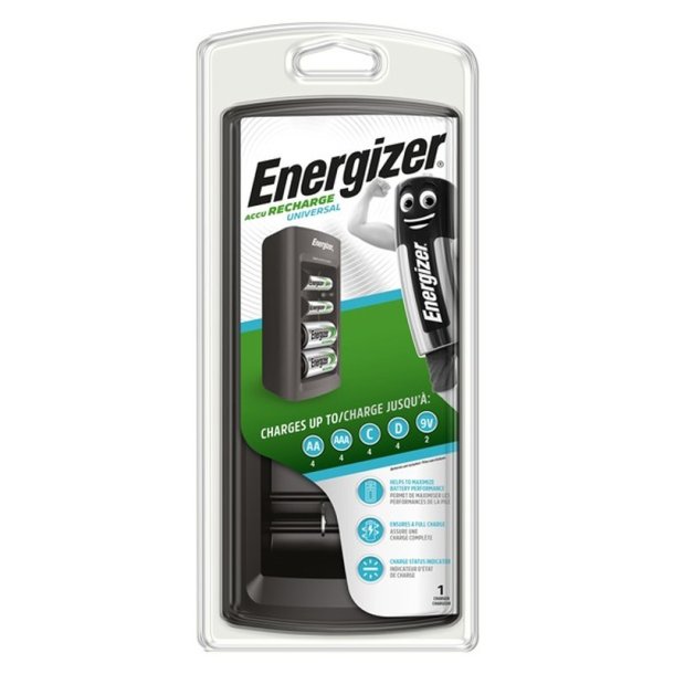 Energizer Batteri oplader - Universal Oplader - til AA, AAA, C, D og 9V genopladelige batterier