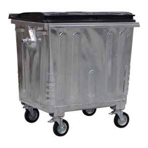 Engels St�lcontainer 1100L med plastl�g og 4 hjul