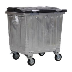 Engels St�lcontainer 1100L med plastl�g og 4 hjul
