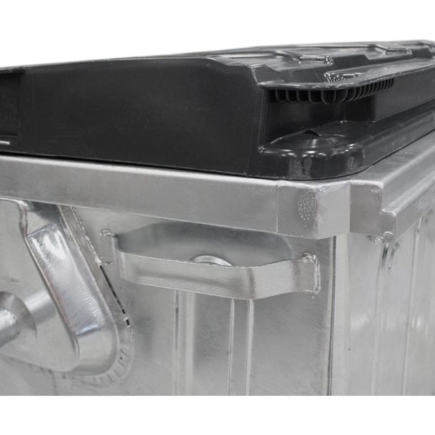 Engels St�lcontainer 1100L med plastl�g og 4 hjul