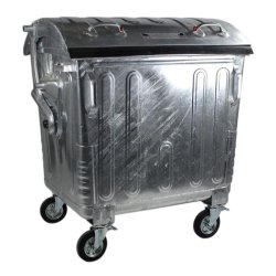 Engels St�lcontainer 1100L med rundt st�ll�g og 4 hjul