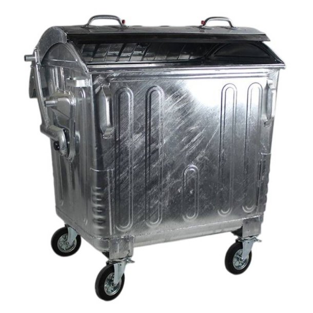 Engels St�lcontainer 1100L med rundt st�ll�g og 4 hjul