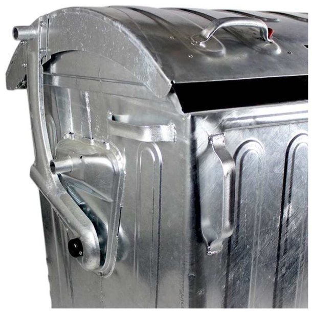 Engels St�lcontainer 1100L med rundt st�ll�g og 4 hjul