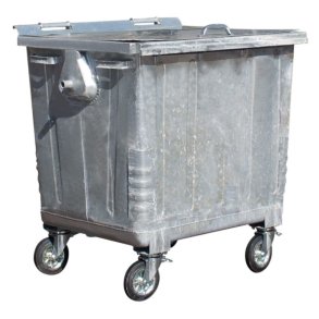 Engels St�lcontainer 1100L med fladt st�ll�g og 4 hjul