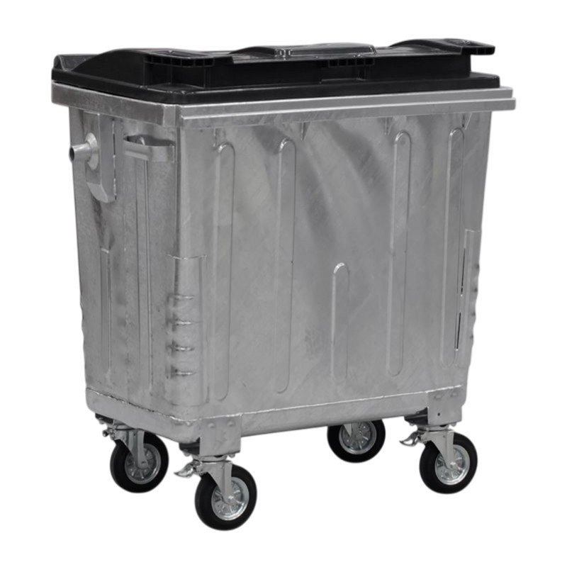 Engels Stålcontainer 770L med plastlåg og 4 hjul