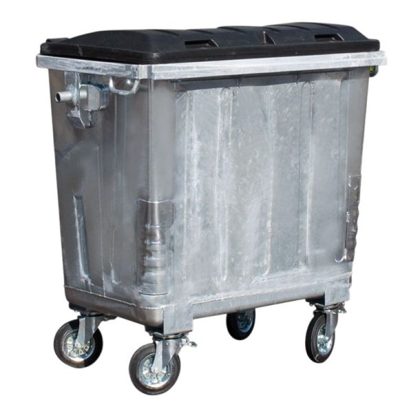 Engels St�lcontainer 770L med dobbeltv�gs plastl�g og 4 hjul